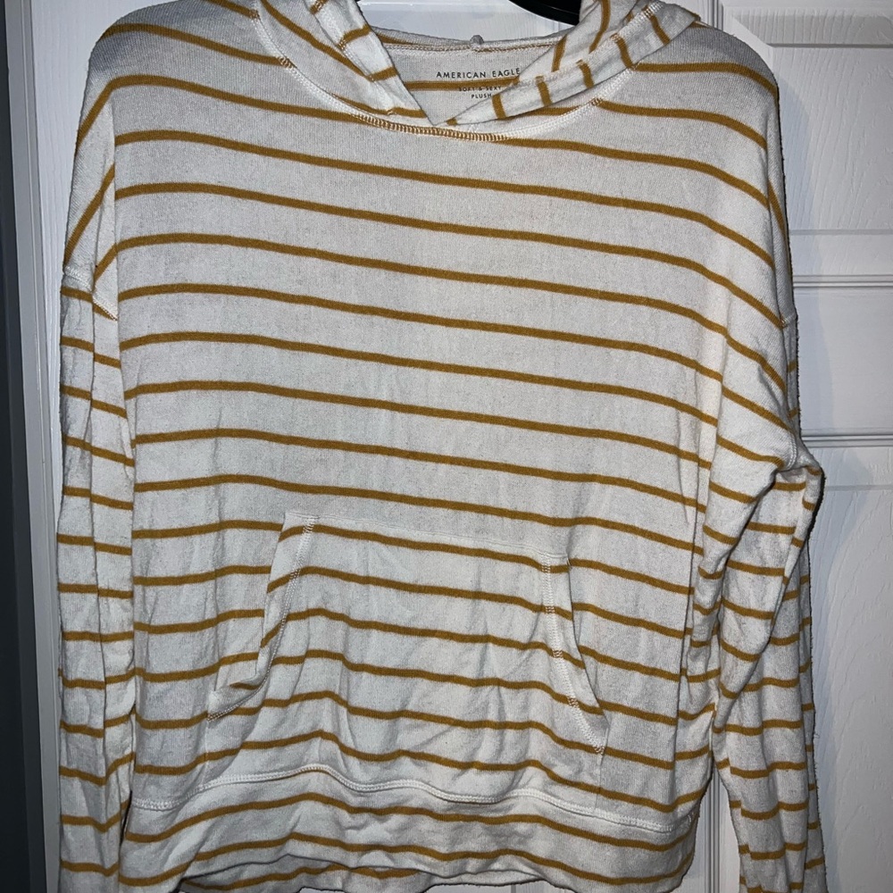 American Eagle White and Gold Striped Top